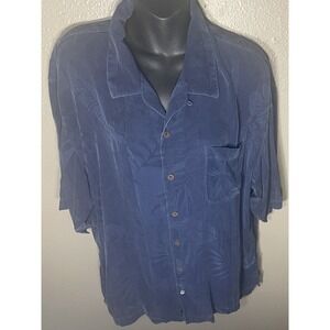 Tommy Bahama 100% Silk Coastal Palm Island Zone Blue Button Up Camp Shirt XL (D1